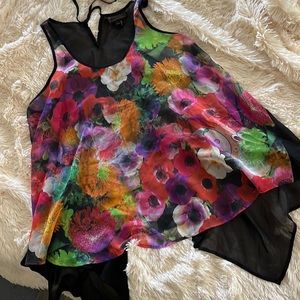 Floral sheer handkerchief tank top